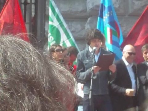 1° Maggio 2011: Roberto Spoldi, lavoratore comunale, interviene alla manifestazione di CGIL CISL UIL