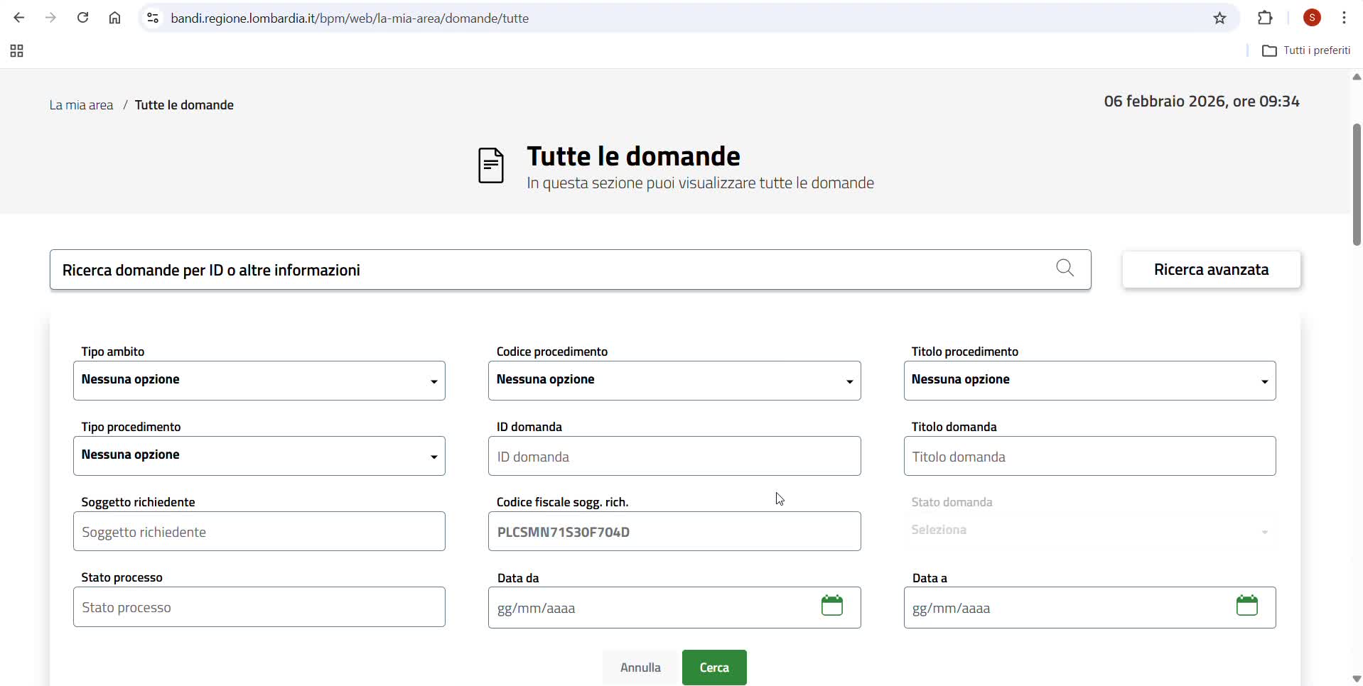 Portale BES - Ricerca pratiche